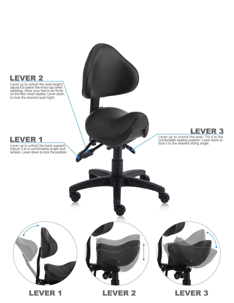 Saddle Shape Stool with Back Support and Tilt-able seat | SitHealthier