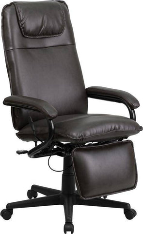 Image of High Back Brown Leather Executive Reclining Swivel Chair With Arms | sithealthier.com