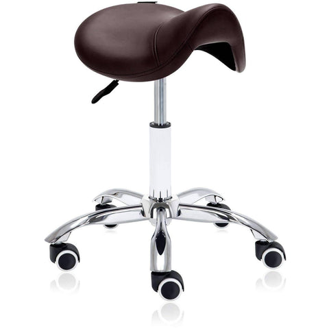 Image of Hydraulic Saddle Rolling Ergonomic Stool - Brown | sithealthier.com