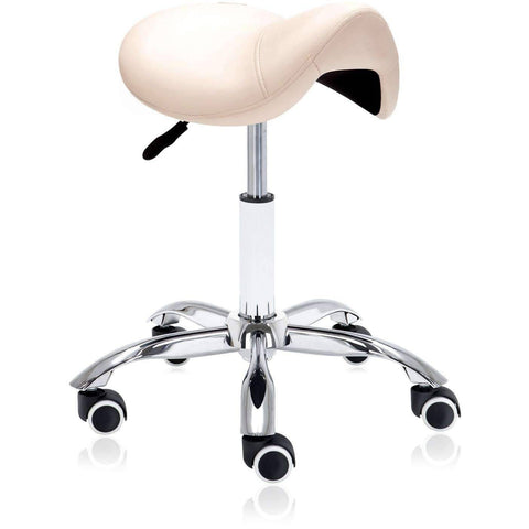 Image of Hydraulic Saddle Rolling Ergonomic Stool - Vanilla | sithealthier.com