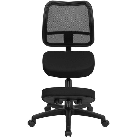 Image of Mobile Ergonomic Kneeling Task Chair with Black Curved Mesh Back