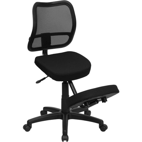 Image of Mobile Ergonomic Kneeling Task Chair with Black Curved Mesh Back