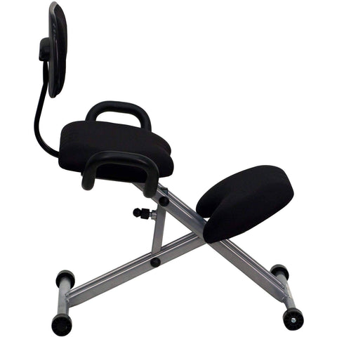 Image of Ergonomic Kneeling Chair in Black Fabric with Back and Handles