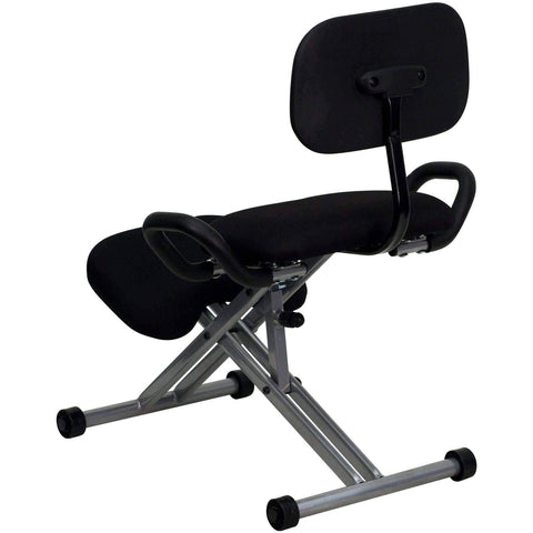 Image of Ergonomic Kneeling Chair in Black Fabric with Back and Handles