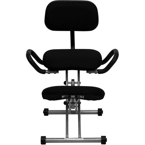 Image of Ergonomic Kneeling Chair in Black Fabric with Back and Handles