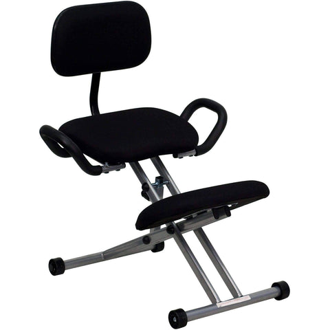 Image of Ergonomic Kneeling Chair in Black Fabric with Back and Handles