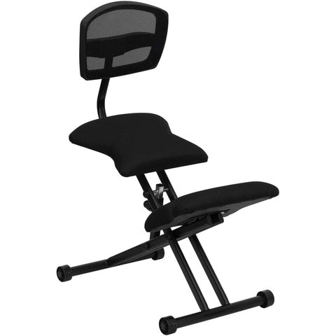 Image of Ergonomic Kneeling Chair with Black Mesh Back and Fabric Seat