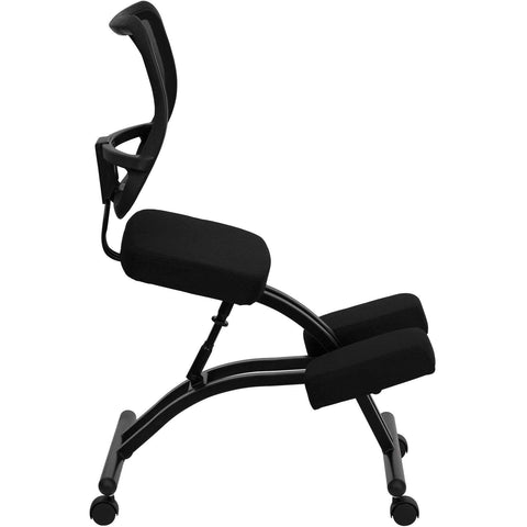 Image of Mobile Ergonomic Kneeling Chair with Black Curved Mesh Back