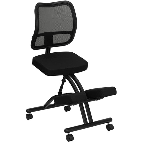 Image of Mobile Ergonomic Kneeling Chair with Black Curved Mesh Back