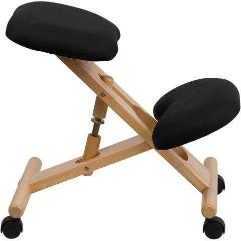 Image of Mobile Wooden Ergonomic Kneeling Chair in Black Fabric