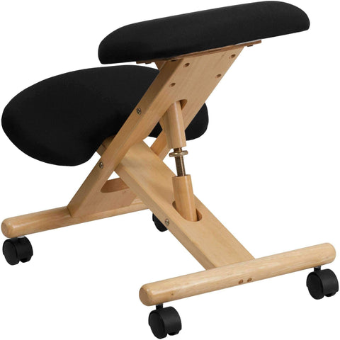 Image of Mobile Wooden Ergonomic Kneeling Chair in Black Fabric