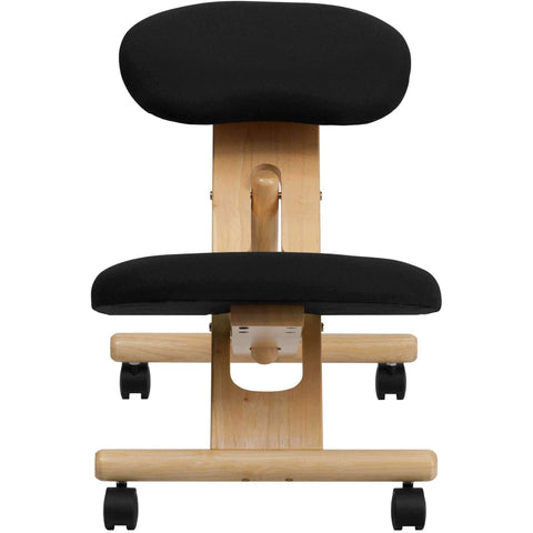 Image of Mobile Wooden Ergonomic Kneeling Chair in Black Fabric