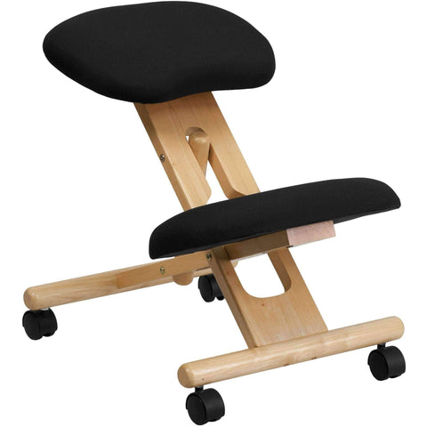 Image of Mobile Wooden Ergonomic Kneeling Chair in Black Fabric