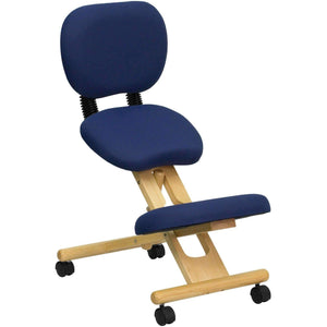 Mobile Wooden Ergonomic Kneeling Posture Chair in with Reclining Back