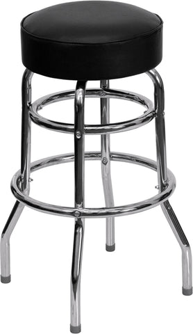 Double Ring Chrome Barstool with Black Seat | ErgoStools
