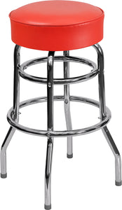 Double Ring Chrome Barstool with Red Seat | ErgoStools
