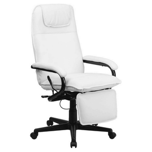 High Back White Leather Executive Reclining Swivel Chair With Arms
