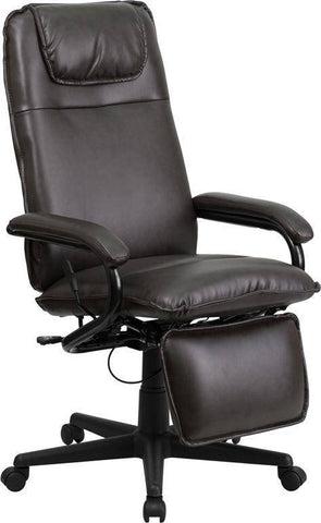 High Back Brown Leather Executive Reclining Swivel Chair With Arms | sithealthier.com