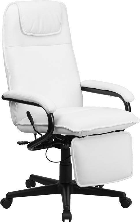 High Back White Leather Executive Reclining Swivel Chair With Arms | sithealthier.com