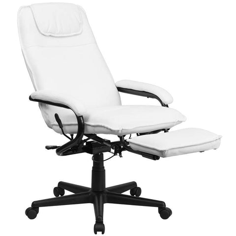 Image of High Back White Leather Executive Reclining Swivel Chair With Arms | sithealthier.com